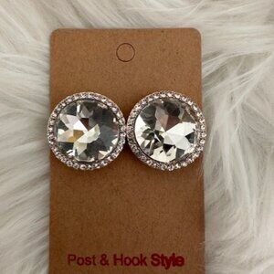 Elegant Round Stud Shiny Silver Earrings For Women